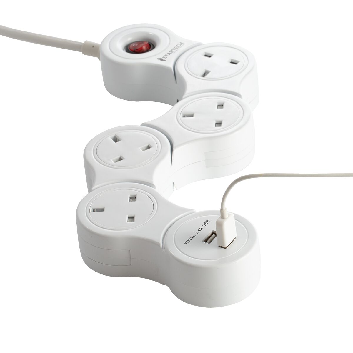STARTECH 4Socket 2 USB Flexible Extension Cord White 3m Extension